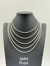 925 Sterling Silver Rope Chain Necklace 3mm 24" Italy
