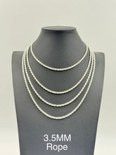 925 Sterling Silver Rope Chain Necklace 3.5mm 24" Italy