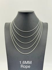 925 Sterling Silver Rope Chain Necklace 1.6mm 18" Italy