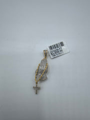 10K Yellow Gold Prayer Hands Diamond Pendant 1.75" Micro Pave