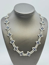 Duhaas Sterling Silver 925 Clover Infinity Chain Necklace 22” | 18mm Wide | DEF VVS Moissanite Pavé ~54 CTW | Blue Sapphire CZ Marquise Accents | 91.2g Solid Silver Statement Necklace