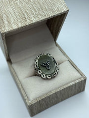 Connemara Marble Sterling Silver Marcasite Trinity Knot Ring Size 7