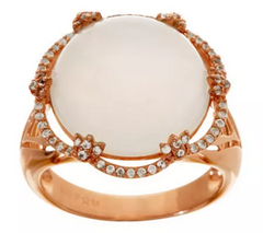 Moonstone & White Topaz Bold Sterling Ring Size 5