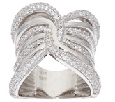 Italian Silver Sterling Wide Polished Crystal Band Ring Size 5