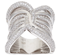 Italian Silver Sterling Wide Polished Crystal Band Ring Size 5