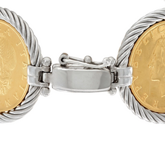Italian Silver Sterling Two Tone Authentic Lire Coin Bracelet 7-1/4"