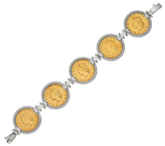 Italian Silver Sterling Two Tone Authentic Lire Coin Bracelet 7-1/4"
