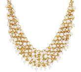 Crystal and Simulated Pearl Goldtone Bib Necklace