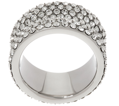 Stainless Steel Concave Pave Crystal Eternity Band Ring, Size 7
