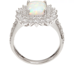 Diamonique and Synthetic Opal Sterling Silver Ring, Size 7