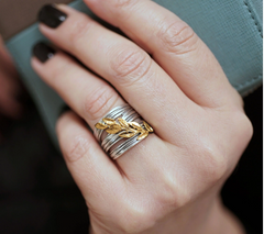 Or Paz Sterling Silver Two-Tone Textured Leaf Band Ring, Size 5