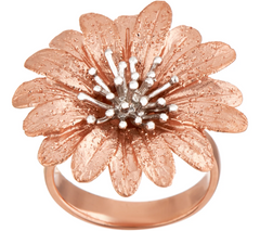 Italian Silver Sterling Silver Roseclad Flower Ring. Size 6