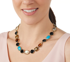LOGO Links by Lori Goldstein Mixed Media Antiqued Goldtone Necklace