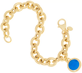 Bronzo Italia Blue Agate Charm Rolo Link Gold Tone Bronze Bracelet 7-1/4"