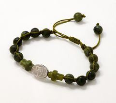 Connemara Marble Adjustable Bracelet with Cross Beads