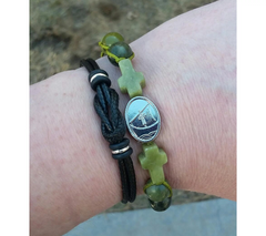 Connemara Marble Adjustable Bracelet with Cross Beads