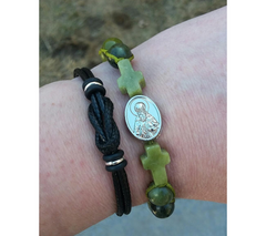 Connemara Marble Adjustable Bracelet with Cross Beads