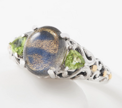 Artisan Crafted Sterling Silver Labradorite & Peridot Three Stone Ring Size 8