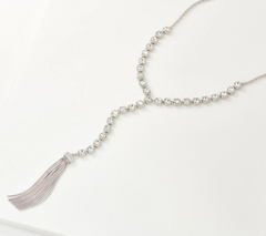 Susan Graver Reversible Cushion Cut Silver Tone Y Necklace with Tassel