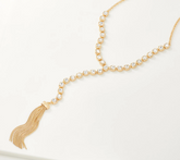 Susan Graver Reversible Cushion Cut Gold Tone Y Necklace with Tassel