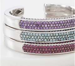 Natural Pave Blue Topaz Hinged Cuff, 4.20 cttw, Sterling Silver, 6-3/4"