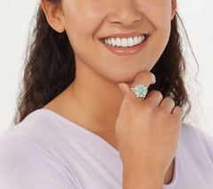 Gold-over Sterling Silver Moonstone & Turquoise Cluster Ring Size 5"