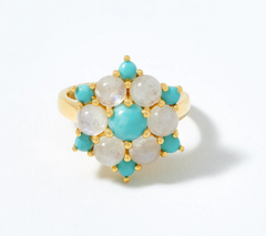 Gold-over Sterling Silver Moonstone & Turquoise Cluster Ring Size 5"