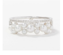 Honora Sterling Silver Round Freshwater Pearl, White Topaz Ring, Size 6