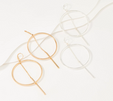 Joan Rivers Set of 2 Golden/Silvertone Hoop Earrings with Hanging Bar, 3-3/4"