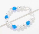 UltraFine Blue Agate Beaded Satin And Polished Bracelet, Small