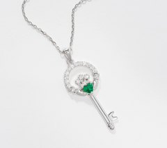 Solvar Diamonique Sterling Silver Claddagh Key Necklace