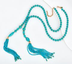 Joan Rivers Double Turquoise Tassel Beaded Necklace
