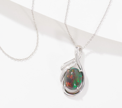 Affinity Gems Oval Black Opal Cabochon Necklace – Sterling Silver