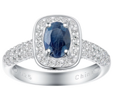 Sterling Silver Sapphire & White Zircon Halo Ring Size 7