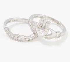 Fado Sterling Silver Claddagh and Band Ring Set, Size 9
