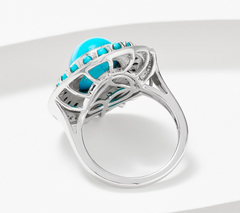 Affinity Gems Beauty Turquoise & White Zircon Sterling Silver Ring Size 8"