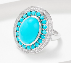 Affinity Gems Beauty Turquoise & White Zircon Sterling Silver Ring Size 8"