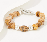 American West Sterling Silver Picture Jasper Beaded Toggle Bracelet Large