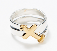 Or Paz Silver Sterling & 14K Plated Two-Tone Cross Ring, Size 9