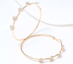Joan Rivers Pave 2 1/4" Heart Gold Tone Hoop Earrings