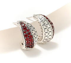 JAI Sterling Silver Signature Pave Garnet Huggie Hoop Earrings