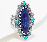 American West Sterling Oval Sodalite Flower Ring Size 11