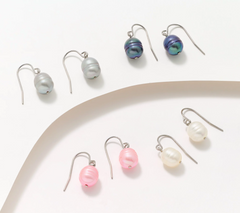 Honora Cultured Pearls Classic Boxed Set of 4 Wire Drop Stainless Steel Earrings