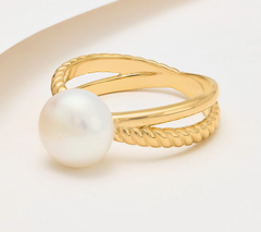 Honora Sterling Silver 925 Pearl Ribbed Cross Ring Size 8