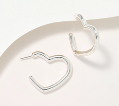 Joan Rivers Heart Silver Tone Hoop Earrings