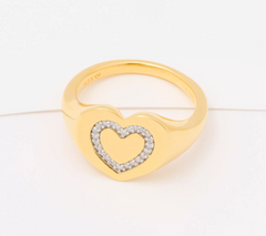 Affinity Sterling Silver Gold Clad Heart Signet Ring, Size 8