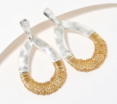 Susan Graver Silver Tone Mixed Metallic Chain Detail Drop Earrings