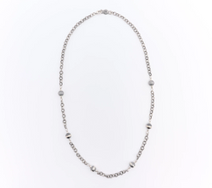American West Sterling Silver Bead & Textured Oval 24" Necklace