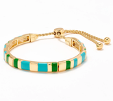 Susan Graver Goldtone Adjustable Turquoise & Green Bangle Bracelet