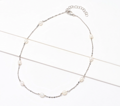 Honora Sterling Silver Oval Cultured White Pearl & Forzatina Necklace 18"